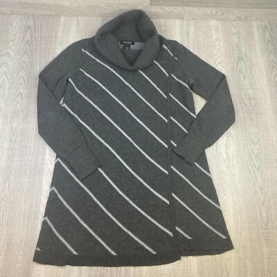 White House Black Market Womens M Pullover Wrap Sweater Gray Striped Turtleneck  - Image 1 of 4