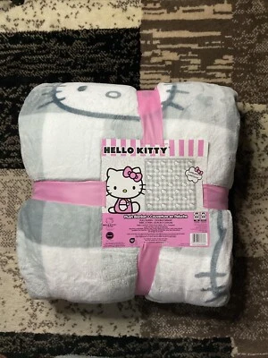 Hello Kitty плюшевый плед серый с розовым бантом полный/королева 90 X 90 - Изображение 1 из 2