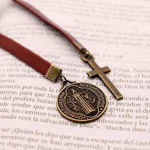 Handmade Leather Bible Bookmark Ribbon Book Marker Cross Christian Gifts Alb4 - Picture 1 of 7