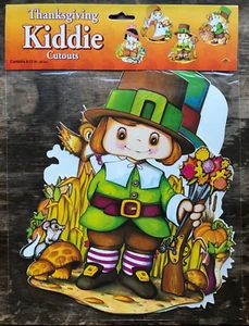 c1978 Beistle #99803 Package of 4 Thanksgiving Kiddie 12" Cutouts ~ Pilgrims etc - Picture 1 of 6