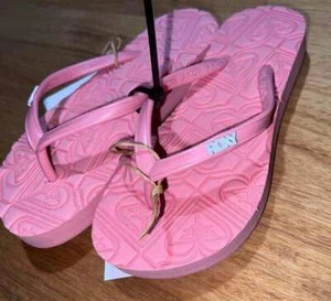 BRAND NEW GIRLS ROXY VIVA PEACH PLATFORM THONGS SIZE 1 - Foto 1 di 5