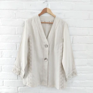 J. Jill 100% Linen Cardigan Womens XL Beige Jacket Embroidered Long Sleeve Tunic - Picture 1 of 11