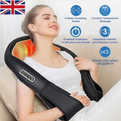 Electric Shiatsu Back Neck Shoulder Massager with Heat Kneading Body Car Home UK