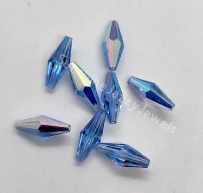 6pc Swarovski Crystal Light Sapphire AB 15mm Elongated Squared Tube 5205 Beads - Image 1 of 2