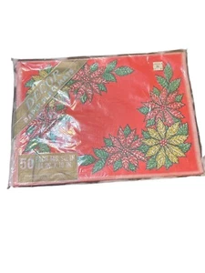 Vintage Valcour Imprinted Paper Placemats Set Of 50 Christmas Poinsettia NEW - Picture 1 of 5