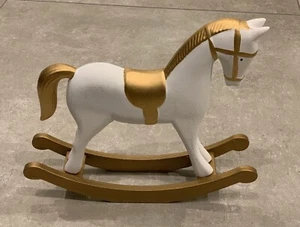 Deko Schaukelpferd 26 cm weiß gold Dekoration Holz Pferd Pferdchen - Bild 1 von 8