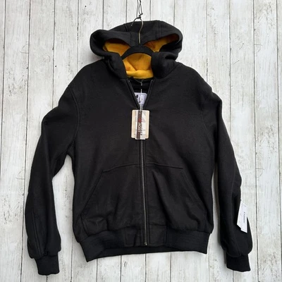 J4 Jacket Hooded Jacket Mens Large Black Yellow Lined Full Zip Pockets Warm - Image 1 of 4