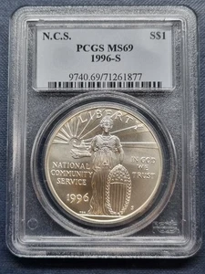 1996 S One Dollar Silver Commemorative N. COMMUNITY SERVICE - PCGS MS69 - #92476 - Picture 1 of 2