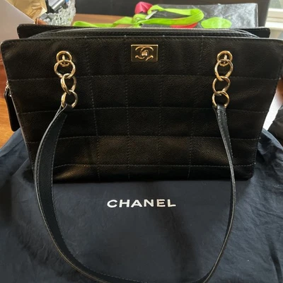 CHANEL Black Caviar Chocolate Bar Quilted Leather Tote Large Briefcase - Image 1 of 4