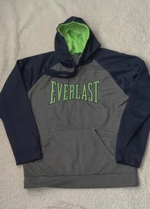 Everlast Hoodie Pullover Fleece Lined Mens L Grey Blue Sweatshirt Boxing Gym - Picture 1 of 7