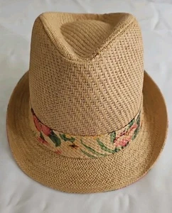 Panama Jack, Matte Toyo Fedora Straw Hat, Tropical Print Band & Under Rim, Kids - Picture 1 of 6