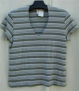 L ~ Neu mit Etikett olivgrün/weiß STRICK CATO Fiorlini International Top $ 4,50 SH HERGESTELLT IN DEN USA - Bild 1 von 1