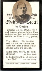 Sterbebild Totenzettel Edeltraut Stöckl 1917 Dorfen Niederbayern - Bild 1 von 2