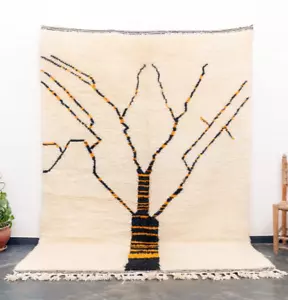7x10 Handarbeit Marokkanisch Groß Weiß Bereich Teppich Azilal Wolle Beni Weiß Wohnzimmer - Bild 1 von 10