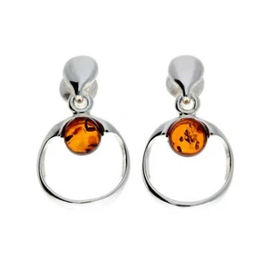 CERTIFIED NATURAL BALTIC AMBER 925 STERLING SILVER DROP DANGLE Studs Earrings - Picture 1 of 12