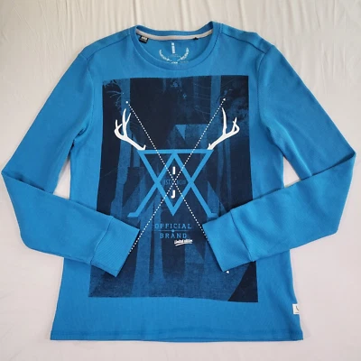 Camiseta Jeans By Buffalo Para Hombres Tejido Gofre Carello Gráfico Grande Manga Larga Logo Foto 1 de 4