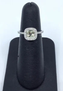 Gabriel & Co 14K White Gold Lime Quartz and 0.25 Ct Diamond Halo Ring  - Picture 1 of 4