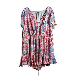 SUGAR LIPS Women’s Floral Ruffle Short Sleeve Mini Romper 3x Plus Size Flower - Picture 1 of 6