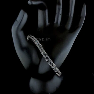 14K White Gold 3 Side 20.0Ct Natural Black Diamond Tennis Bracelet For Women - Picture 1 of 4