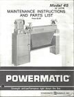 12in Lathe Maint Instruct & Parts List Manual Powermatic Model 45  1979 PM51