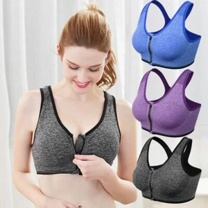 Women Zip Yoga Vest Wireless Padded Sports Bra Front Cami Push Up Support Tops - Picture 1 of 17