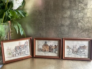 A Set Of 3 Small Vintage Framed Water Colour Prints Of Old Amersham - Picture 1 of 12