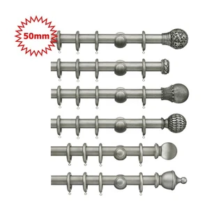 50mm Integra MASTERPIECE Wood Curtain Pole set STANDARD Brackets, Antique Silver - Picture 1 of 16