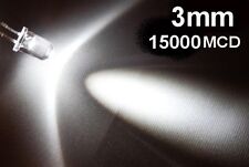 100 LED DIODI 3mm BIANCO BIANCHI LUMINOSITA 15000 MCD 15K