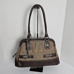 Chaps Hahnentritt Umhängetasche Tasche braun Kunstleder Preppy Arbeitstasche klassisch - Bild 1 von 18