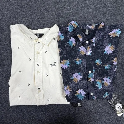 Camisa Volcom Para Hombre Grande Manga Corta Abotonada Crema Negra Estampado Floral Moderna Foto 1 de 4