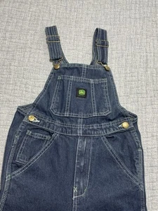 EUC John Deere Denim Overalls Kids Size 7 Blue Rugged Workwear Outdoors Comfort - Picture 1 of 9