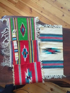 Lote de 5 serapes saltillo mexicanos vintage años 40 manteles de lana apretados telados a mano pared - Imagen 1 de 7
