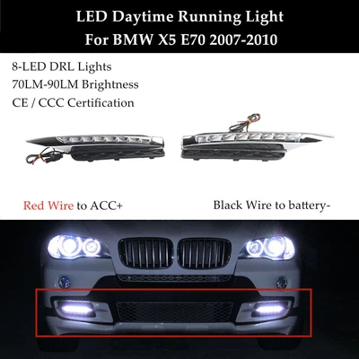 LED Daytime Running Lights Fog Drive Lamps DRL For BMW X5 E70 2007-2010 1 Pair Foto 1 de 4