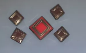 Art Deco VINTAGE Burgundy Red Brown Silver Trim Glass BUTTONS Lot - Picture 1 of 7
