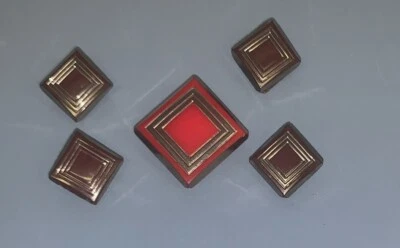 Art Deco  VINTAGE  Burgundy Red Brown Silver Trim Glass BUTTONS Lot - Image 1 of 4
