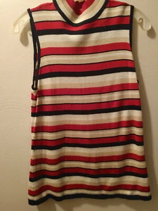 EMMA JAMES SLEEVELESS RED,CREAM,BLK AND TAN SWEATER SIZE M - Picture 1 of 3