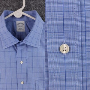 Brooks Brothers 16.5 36 Slim Blue Check Cotton Non-Iron Shirt Mens Button Up - Picture 1 of 20