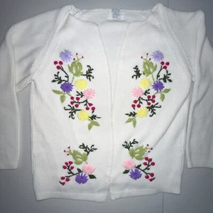 Vintage Sears Open Cardigan Women’s Medium Embroidered Flower Cottage - Picture 1 of 12