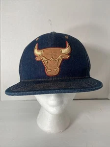 Chicago Bulls NBA Snapback Dark Blue Basketball Denim Mitchell And Ness Fitted 7 - Picture 1 of 10