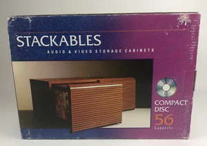 Vintage Stackables CD Storage Cabinet Compact Disc 56 CDs Faux Wood Grain New - Picture 1 of 5