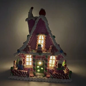 Kurt Adler 10-Inch Pink Luminary Candy Cottage Gingerbread House LED Table Piece - Picture 1 of 6