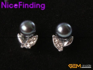 Aretes de plata de perlas de agua dulce con estrás joyas regalo de Navidad - Imagen 1 de 10
