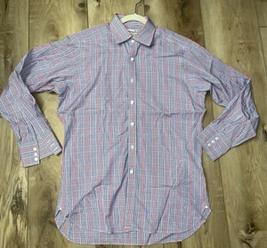 Camicia Turnbull & Asser a quadri con bottoni blu, rosa, bianca taglia 15,5/39 lusso - Foto 1 di 7