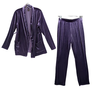 Ambrielle Sleepwear 2 pc Velvet Pajama Set Top & Pants Purple Long Sleeve Small - Picture 1 of 16