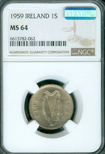 1959 IRELAND SHILLING NGC MS64 PQ MAC SPOTLESS RARE * - Picture 1 of 2