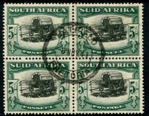 SOUTH AFRICA 1933-54 5/- BLACK & GREEN SG64 BLOCK FINE USED DATED 8/NOV/41 - Picture 1 of 1