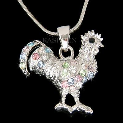 Hahn Hähnchen Hahn mit Swarovski Kristall Huhn Lunar Zodiac Halskette - Bild 1 von 2