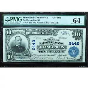 1902 $10 National Currency Minneapolis Ch# 9442 PMG 64 Choice Uncirculated - Picture 1 of 3