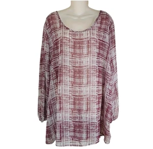 Pink Blush Sheer Swimsuit Cover Up Womens 2X Burgundy Plaid - Picture 1 of 7
