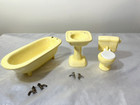 Vintage Doll House Miniature Bathroom Yellow Porcelain Set of 3